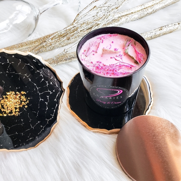 Black, Resin Geode Candle Coaster, Gift - Picture 4 of 13